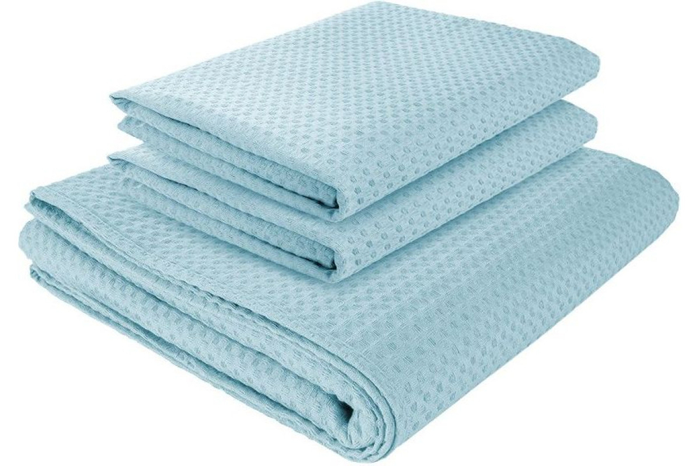 Комплект полотенец вафельных Home One 45х70 (2шт), 80х150 (1шт), голубой