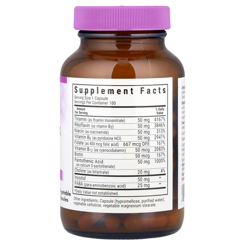 Bluebonnet Nutrition, B-Complex 50, витамины группы B, 100 вегетарианских капсул