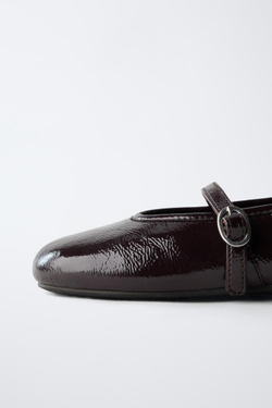 ZARA БАЛЕТКИ С ПРЯЖКОЙ, КОРИЧНЕВЫЙ