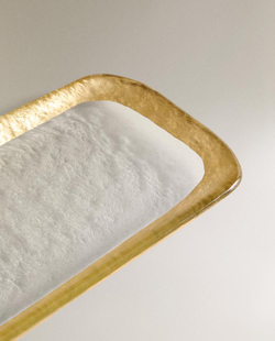 ZARA HOME СТЕКЛЯННОЕ СЕРВИРОВОЧНОЕ БЛЮДО С ЗОЛОТИСТОЙ КРОМКОЙ, ЗОЛОТИСТЫЙ