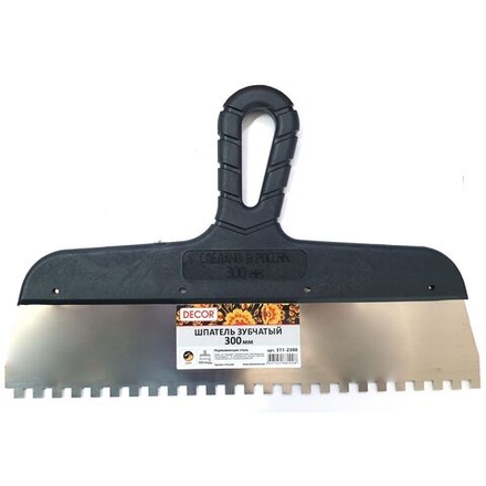 Шпатель с черной ручкой нерж.сталь 350мм,зуб 8*8мм DECOR 311-1350