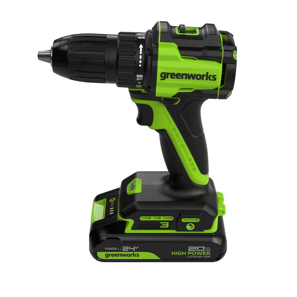 Дрель-шуруповерт акк. Greenworks DD345, 24V, б/щет, 27/45 Нм,13мм,2х2Ач,ЗУ,кор (3708307CUC)