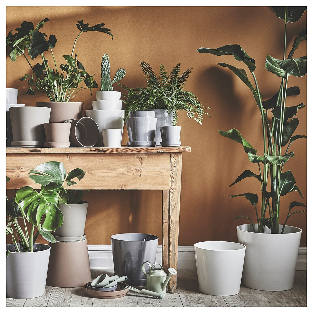 IKEA CITRUSFRUKT  (ИКЕА СИТРУСФРУКТ)  -  Цветочный горшок с подставкой, серый, 9 см