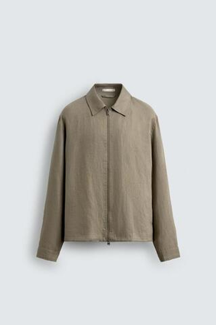 ZARA КУРТКА-РУБАШКА ИЗ 100% ЛЬНА, ТЕМНО-БЕЖЕВЫЙ
