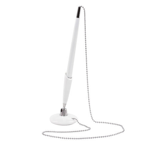 Ручка шариковая настольная BRAUBERG "Стенд-Пен Уайт1", СИНЯЯ, цепочка, корпус белый, линия письма 0, И