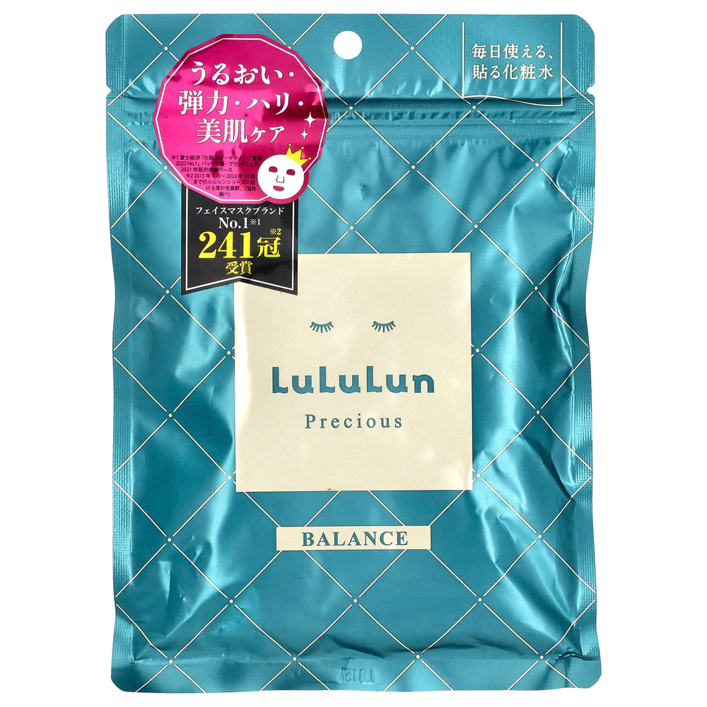 Lululun, Precious Balance, Beauty Sheet Mask, зеленая 4KS, 7 шт., 108 мл (3,65 жидк. унц.)
