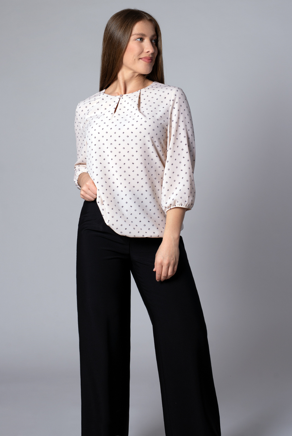 Блузка женская 3297ЛП, бежевый алфавит #176Бал093297ЛП