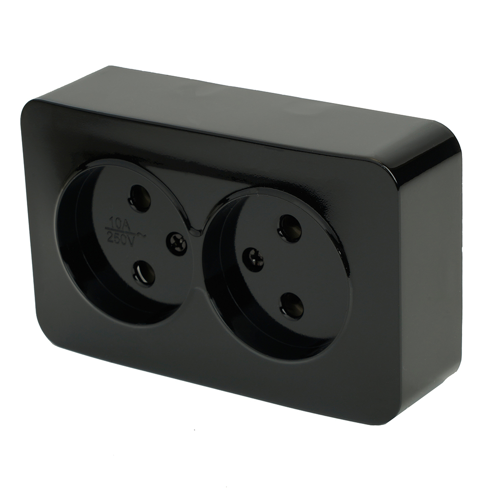 Розетка 2-местная б/з открытой установки, STEKKER, 250В, 10А, IP20, серия София, черный, MST10-12-02 49315