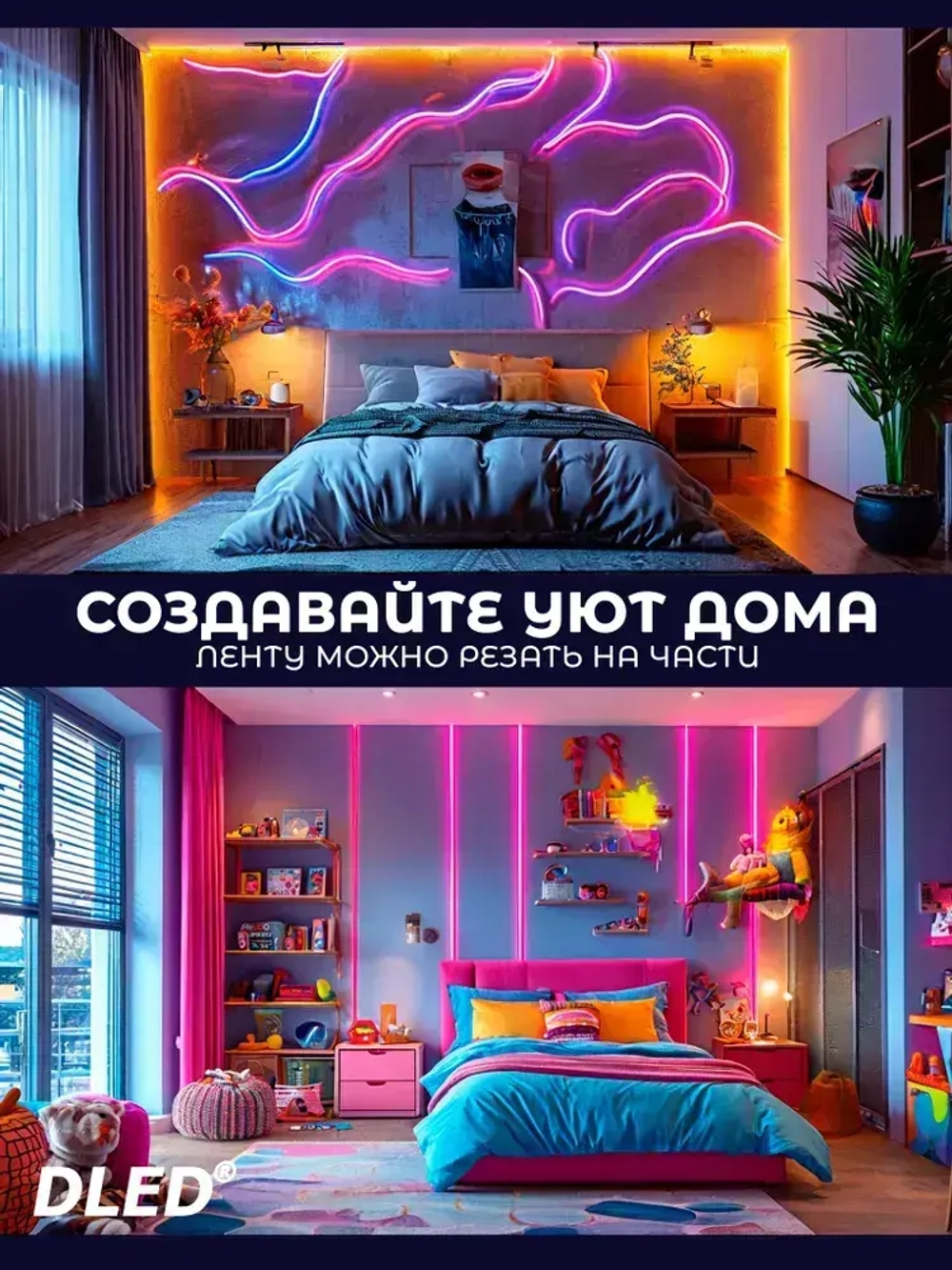 Гибкая led неоновая лента от DLED длина 3м 6ммх12мм 12V DC 120 LED/m розовый цвет