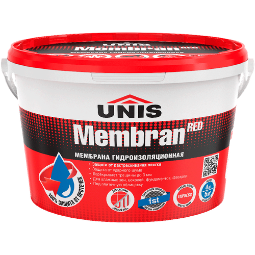 Гидроизоляция UNIS RED MEMBRAN W8 полимерная  с эффектом шумоизоляции  4 кг