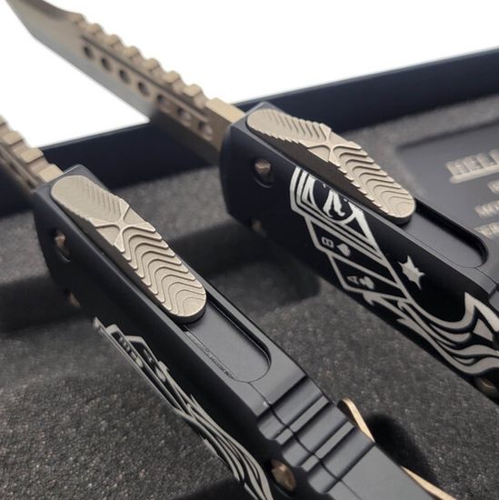 Microtech Ultratech Hellhound/Warhound SET - сет из двух автоматич. ножей, черню алюм. рук-ть