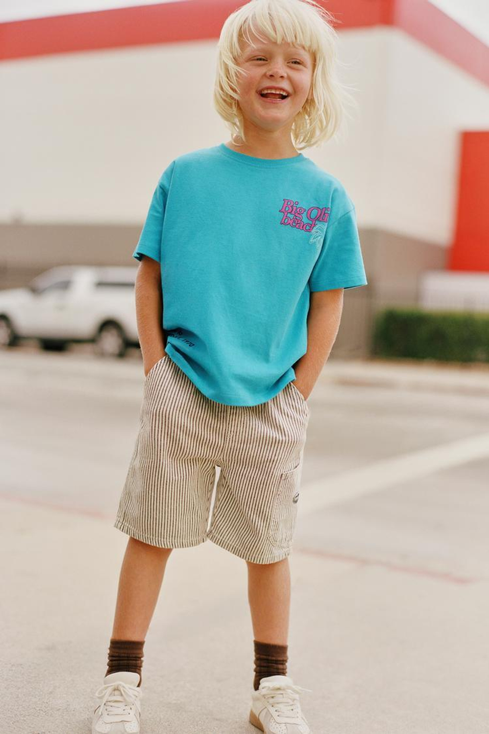 ZARA ФУТБОЛКА С НАДПИСЬЮ, ЯРКО-СИНИЙ