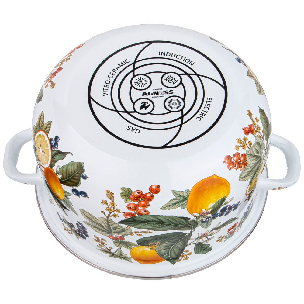 КАСТРЮЛЯ AGNESS ЭМАЛИРОВАННАЯ С ЭМАЛ.КРЫШКОЙ СЕРИЯ "ФРУКТОВАЯ КОРЗИНА", 5.0 Л, 24*14 СМ