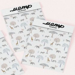 Ткань муслин животные африканской саванны