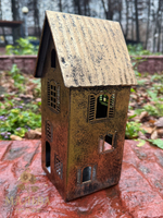 Подсвечник "Домик" средний античное золото 11,5x11,5xH26 см