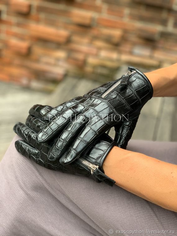 Женские перчатки из кожи крокодила AC-86