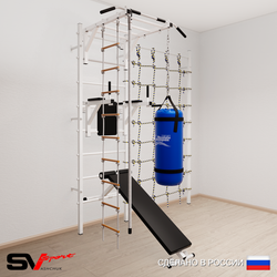 Шведская стенка Sv Sport 55530 (Турник рукоход/Брусья/Скамья/Канат/Лестница/Цепь/Мешок 30кг/Канатный лаз)