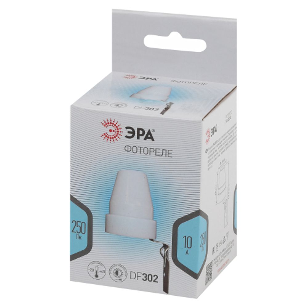 Датчик освещенности ЭРА DF 302 Фотореле серый, настенный, максимальная нагрузка 2200 ВА IP44 | Датчики движения