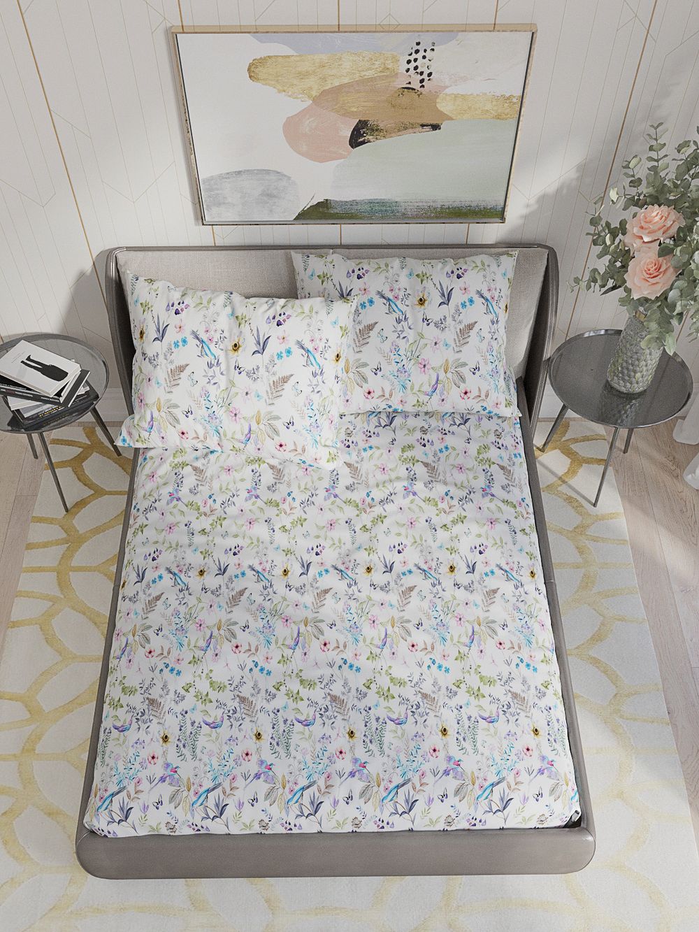 Постельное белье сатин Milky Garden "Каролина" 2-спальное  Наволочка 70х70 см 2 шт Простынь  240x215 см Пододеяльник 175x215 см