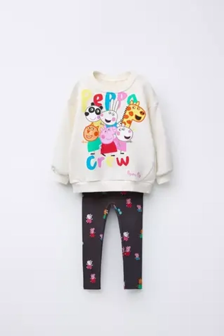 ZARA КОКМПЛЕКТ ИЗ ТОЛСТОВКИ И ЛЕГИНСОВ В РУБЧИК С ПРИНТОМ PEPPA PIG™, ЭКРЮ