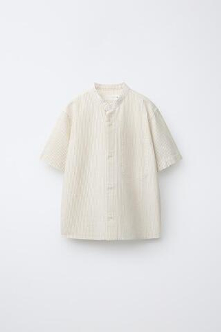 ZARA РУБАШКА ИЗ ХЛОПКА И ЛЬНА В ПОЛОСКУ, ПЕСОЧНЫЙ
