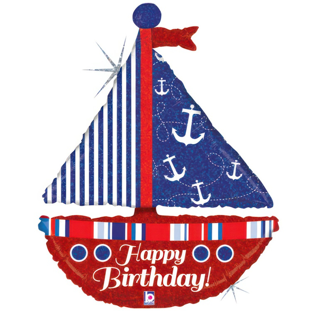 Шар Фольгированный HAPPY BIRTHDAY Парусник блеск (Красный)