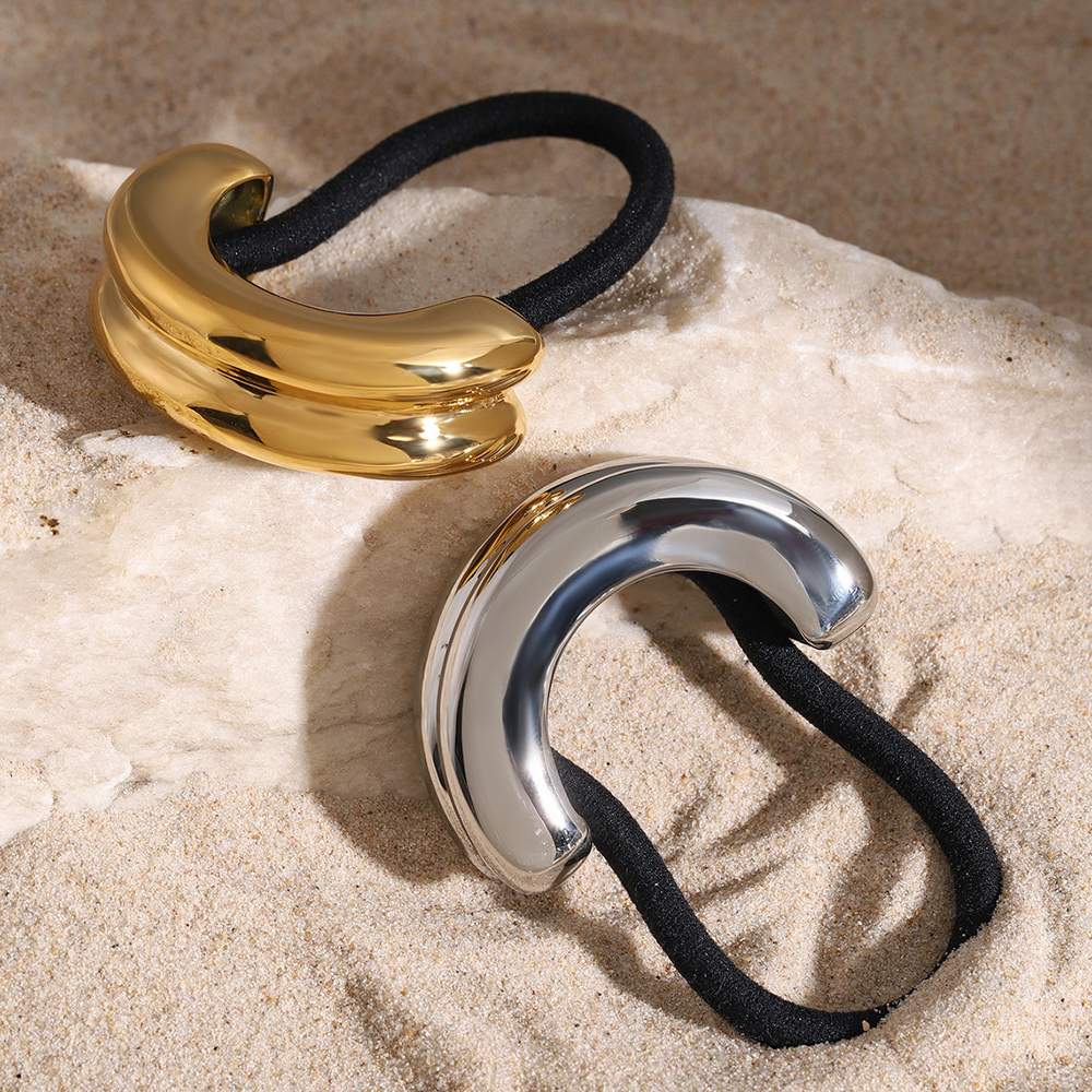 Резинка для волос металлическое полукольцо «DOUBLE HAIR CUFF», золото/серебро