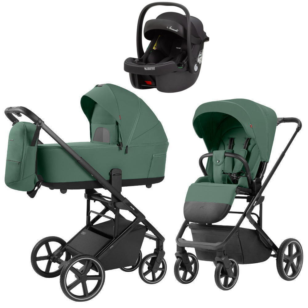 Коляска Carrello Alfa CRL-6522 2025 Ammonite AY329 Pro Absolute Black с базой Isofix 4 в 1 Meadow Green
