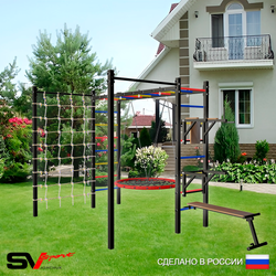 Уличная шведская стенка Sv Sport рукоход с комплектом турник прямой 2шт У5536 (Брусья/Стойка/Скамья/Гнездо 80см/Сетка)
