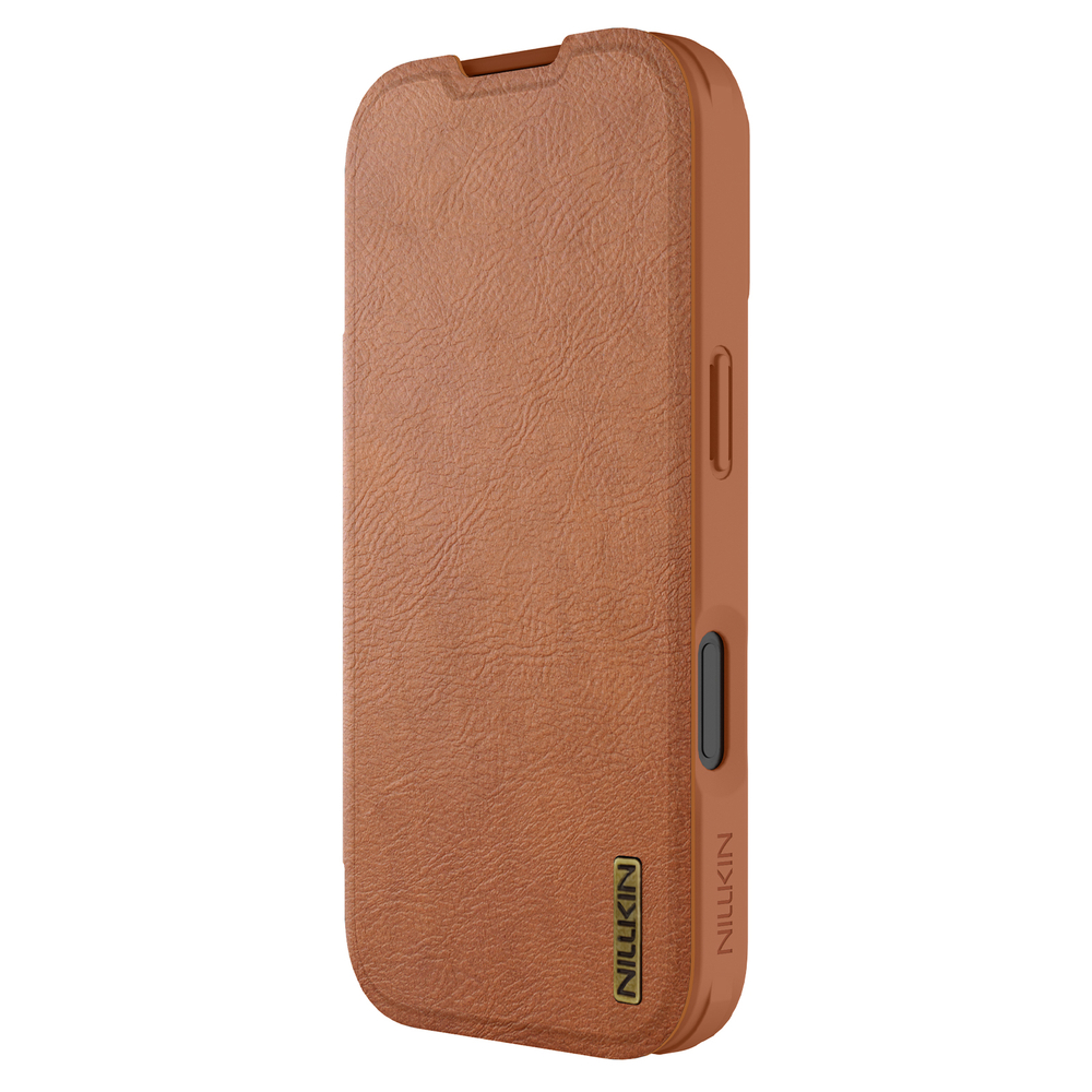 Кожаный чехол книжка коричневого цвета для iPhone 17 Pro, серия Qin Pro Leather от Nillkin