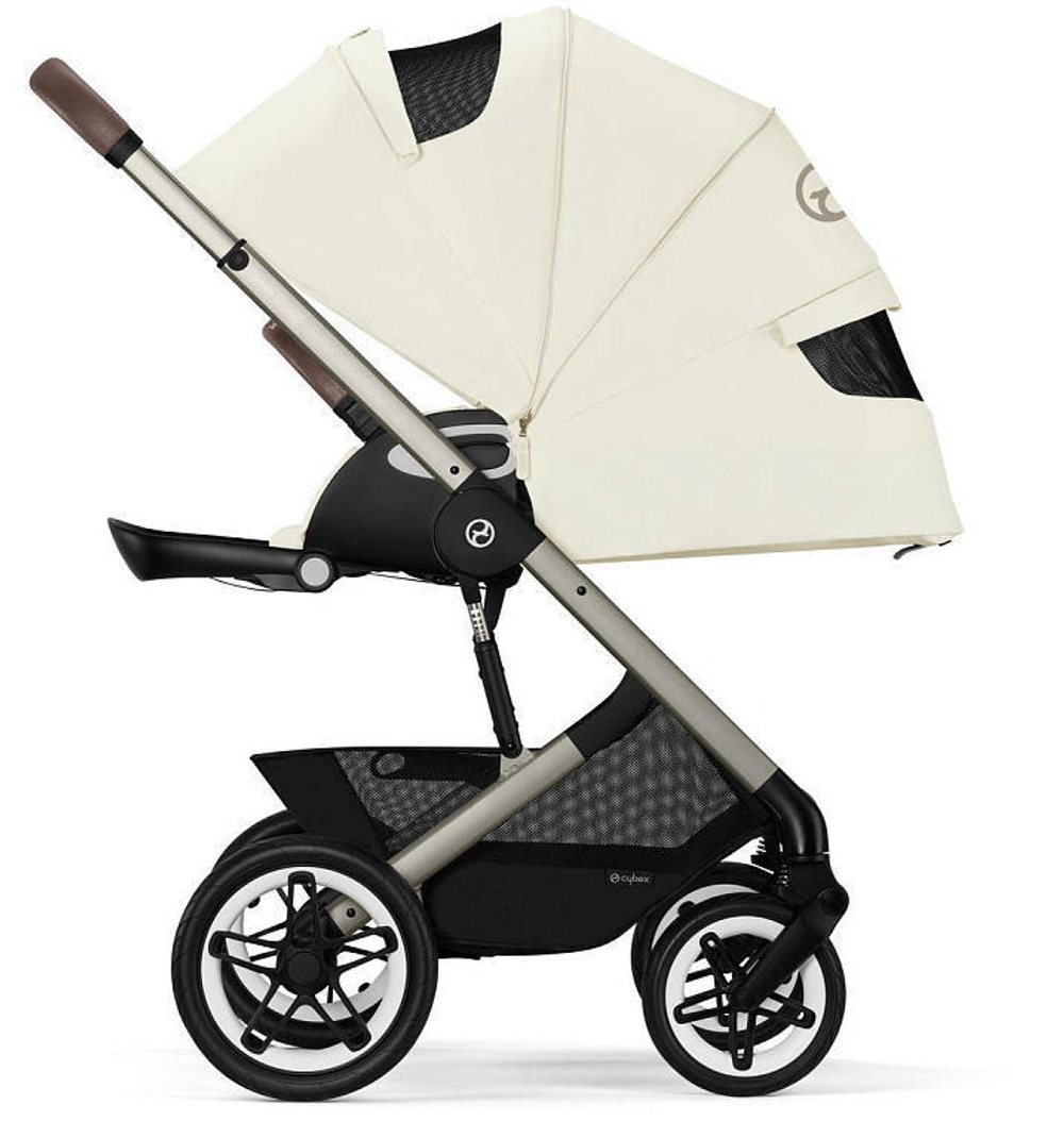 Коляска Cybex Talos S Lux TPE complete Aton B2 Bay Blue Base One 4 в 1 Seashell Beige с дождевиками