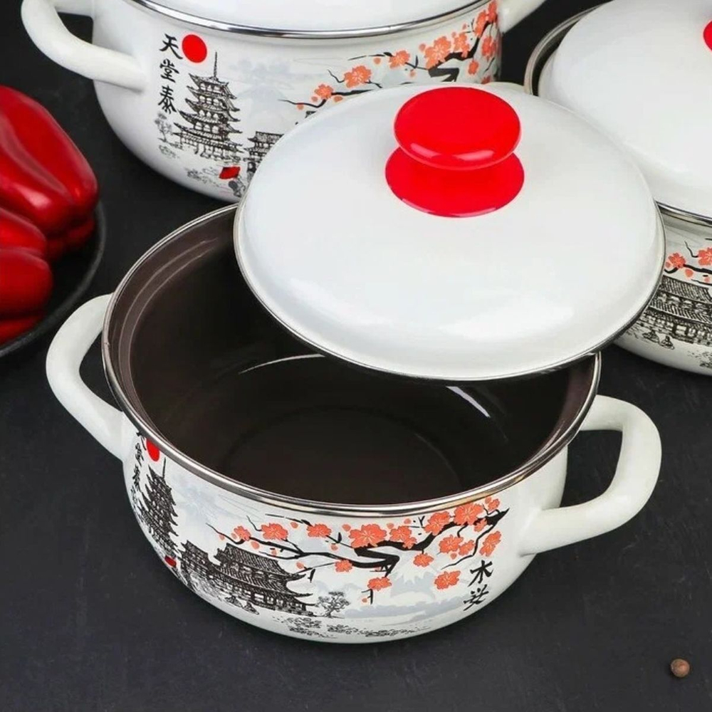 Набор эмалированной посуды 6 пр, кастрюли 1.5,2,3 л, Керчь, В-ка сак1/В-ка сакЭкстра, в асс