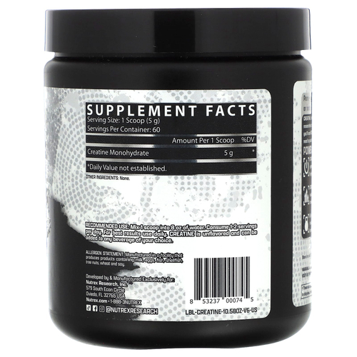 Nutrex Research, моногидрат креатина, без вкусовых добавок, 300 г (10,58 жидк. унции)