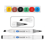 Маркер для скетчинга, двусторонние, Basir, четырехгранные, 14 мм, спиртовые, 6 шт