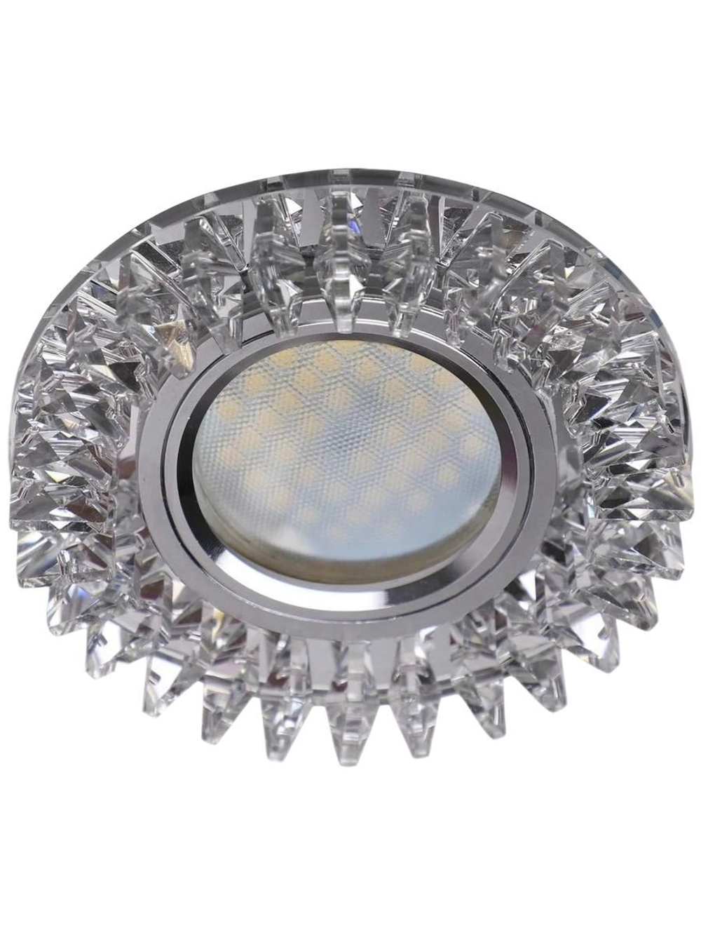 Светильник Ecola MR16 LD1661 3вт. GU5.3 Glass стекло круг с стразами гребенка подсветка, зеркало-хром 42x95 SK16RCEFB