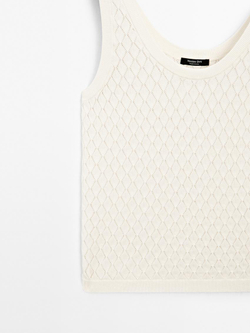 Massimo Dutti Трикотажный топ ажурной вязки с узором «ромбы», натуральный, кремовый