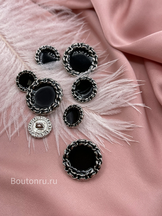 Пуговицы серебряные с черной эмалью и ажурным краем