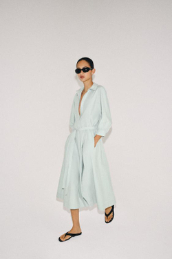 ZARA ПЛАТЬЕ-РУБАШКА — ZW COLLECTION, ЛИНЯЛЫЙ СИНИЙ