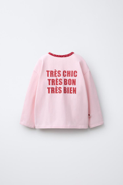 ZARA ФУТБОЛКА С ТЕКСТОВЫМ И ЦВЕТОЧНЫМ ПРИНТОМ, КРАСНЫЙ