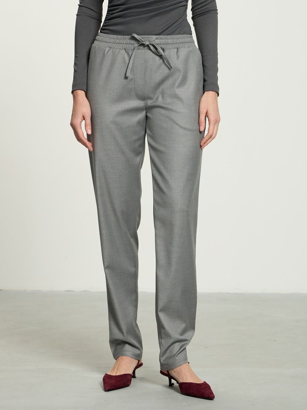 Брюки Чинос на резинке серые смесовая шерсть