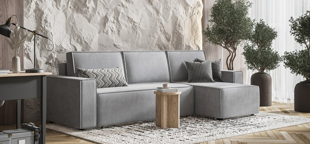 Угловой диван Норд Велюр Монолит сталь