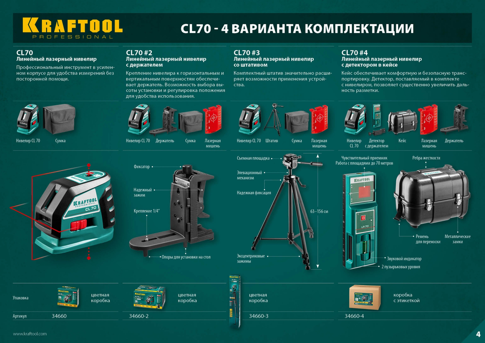 KRAFTOOL CL-70 #2, лазерный нивелир (34660-2)