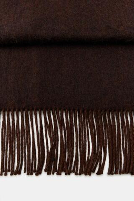 ZARA ГЛАДКИЙ МЯГКИЙ ШАРФ С БАХРОМОЙ, КОРИЧНЕВЫЙ