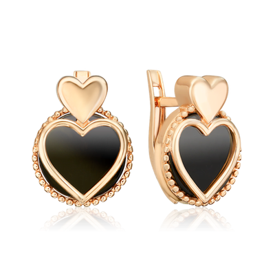 Серьги «Сердечная тайна» с английским замком из красного золота с ониксом
