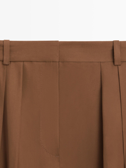 Massimo Dutti Струящаяся плиссированная юбка-шорты, светло-коричневый