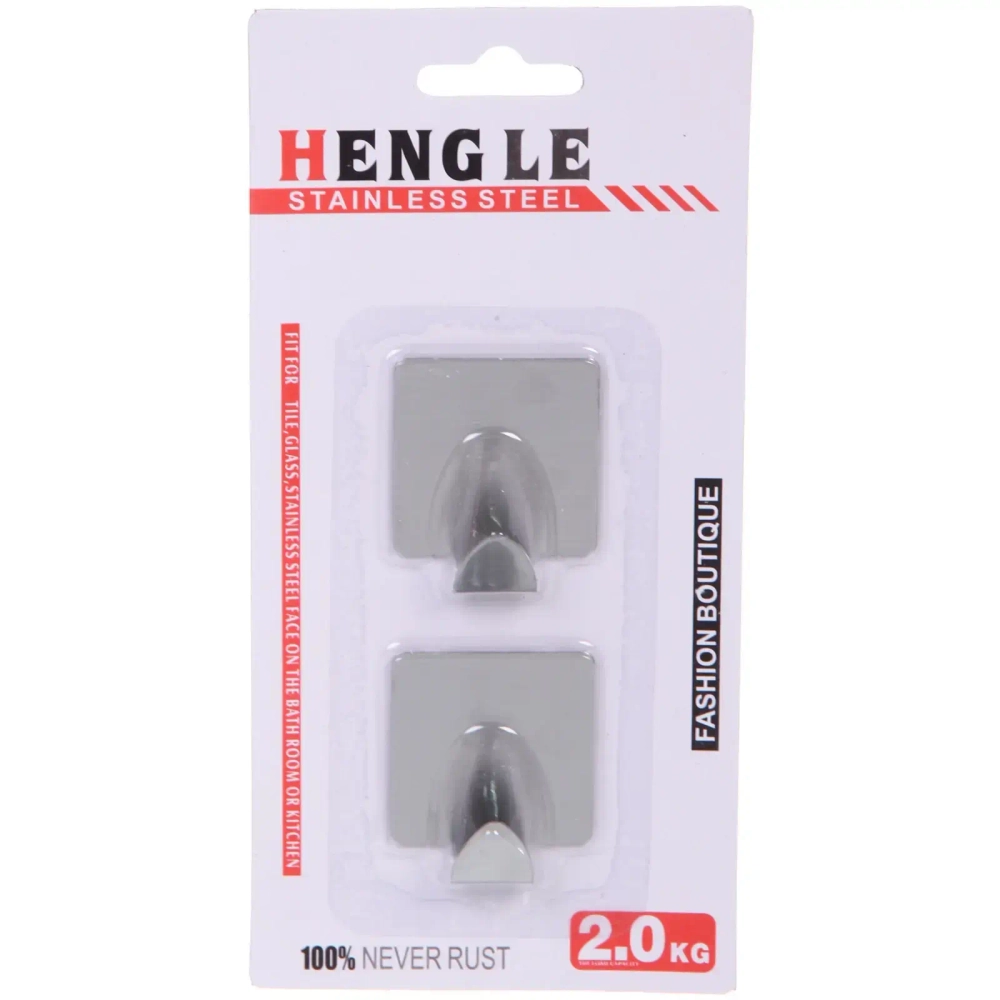 Крючки в наборе 2шт из нержавеющей стали на липкой основе «БАСТОФ», форма квадрат, нагрузка 2кг/3,5см