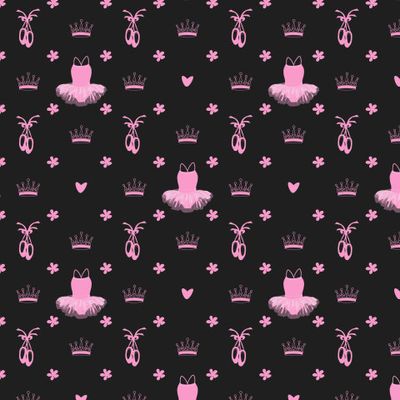 Балетная пачка, пуанты, корона и цветы на черном