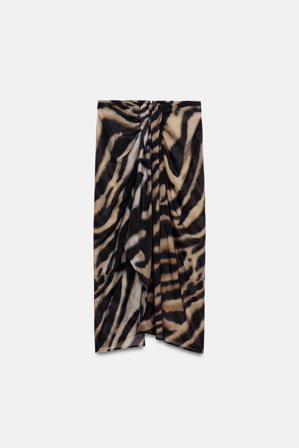 ZARA ПАРЕО С АНИМАЛИСТИЧЕСКИМ ПРИНТОМ И УЗЛОМ, КОРИЧНЕВЫЙ