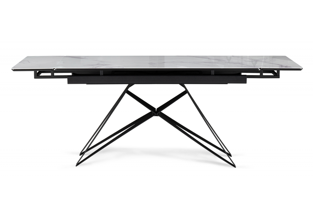 Стол стеклянный Woodville Блэкберн 140(200)х80 кристл белый мрамор, черный