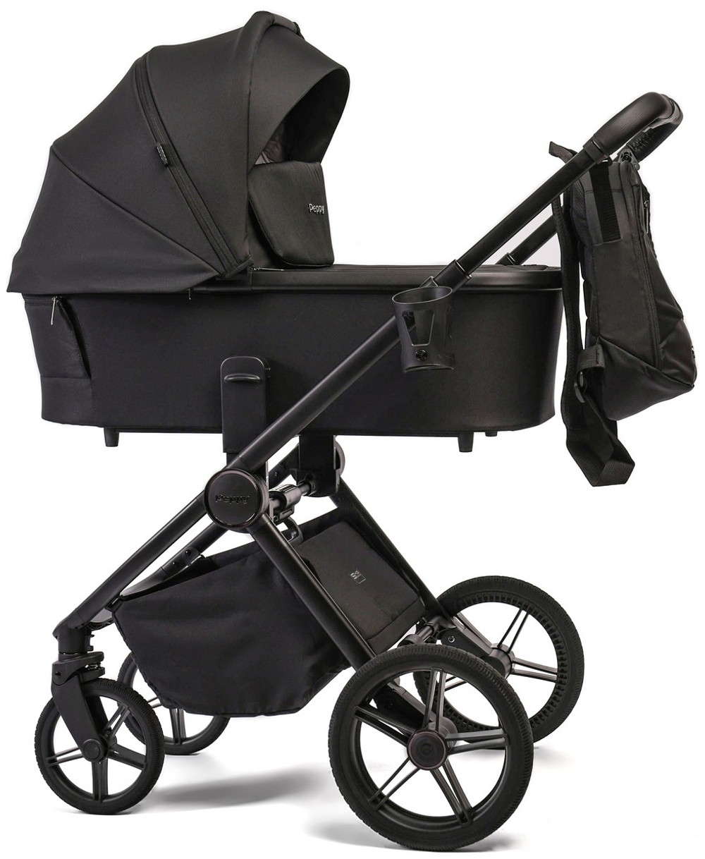 Детская коляска Peppy Monaco 3 в 1 с автокреслом Verona Beige Black (черный), рама черная матовая